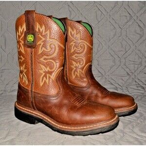 John Deere Kids Cowboy Boots Brown Leather Western Pull On Size 1.5 Youth